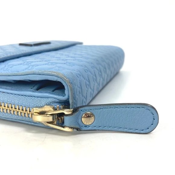 Auth GUCCI 449364 Micro Guccissima Zip Around Long Wallet Leather Light blue - Picture 11 of 16